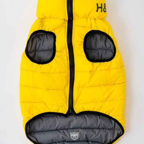 Hugo and Hudson - Reversible Dog Puffer Jacket - Yellow and Grey - Image 3
