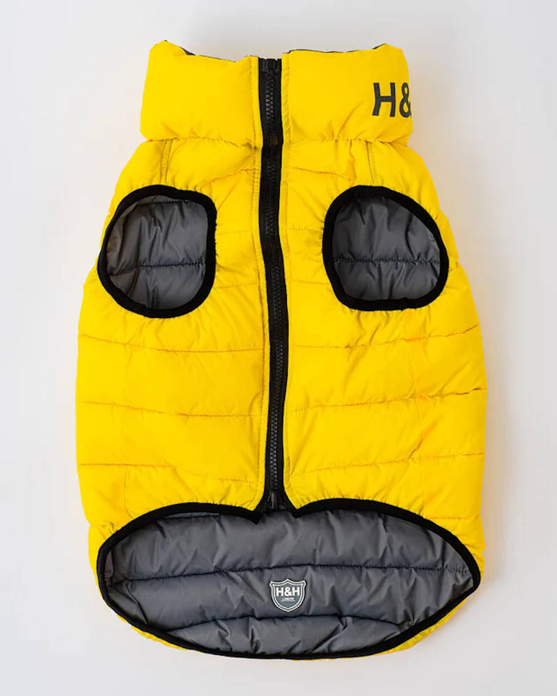 Hugo and Hudson - Reversible Dog Puffer Jacket - Yellow and Grey - Image 3